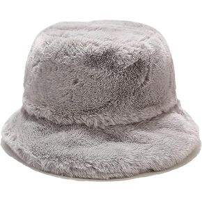 Winter Faux Fur Fuzzy Bucket Hat with Adjustable Drawstring,Fluffy Warm Hat for Women, Plush Fisherman Hat