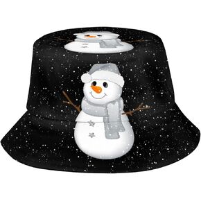 Christmas Snowman with Snowflakes Bucket Hat Unisex Fashion Print Christmas Reversible Bucket Hat for Men Women