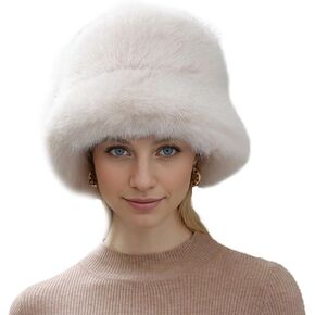 Women Faux Fur Hat Winter Plush Fluffy Bucket Hat Winter Furry Fisherman Cap