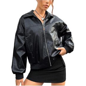 SOLY HUX Women's PU Leather Jacket Motorcycle Zip Up Collared Coats Fall Winter Outfits Clothes