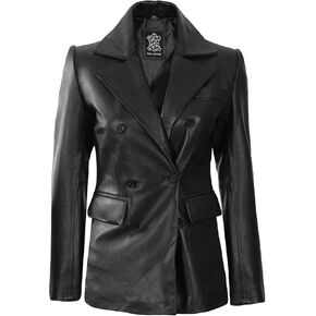 Leather Blazer Women - Classic Double Breasted Elegant Office Blazers Jacket for Woman