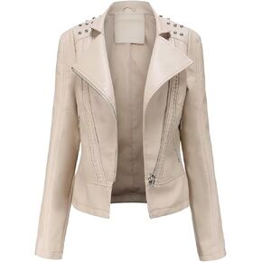 Women's Rivet Studded Faux Leather Motorcycle Short Jacket Punk Fashion Streetwear Coat