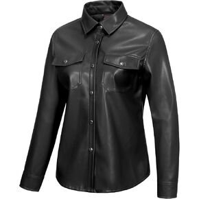 Little Donkey Andy Women's Leather Jacket Long Sleeve Waterproof Stretch Faux Leather Jacket for Women Outwear Casual