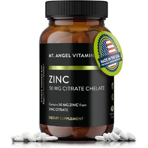 Mt. Angel Vitamins - Zinc Citrate 50mg - Zinc 50 mg Citrate Chelate - Natural Zinc Supplements Made in USA - 60 Vegetarian Tablets