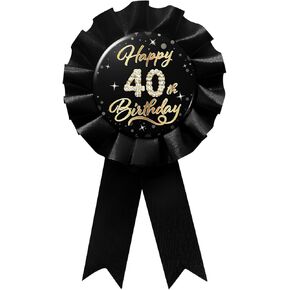 WOWOPA Happy 40th Birthday Pin, Cheers to 40 Years Old Birthday Black Corsage Rosette Button Tinplate Badge Pin Party Decorations - 1Pcs