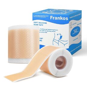 FRANKOS Medical Grade Silicone Scar Tape - 1.6" x 120" Roll-3m - Soft Scar Sheets for for All Scars including C-Section, Tummy Tuck, Keloid, Acne, Burn, Injury, Surgical Scars, and More.