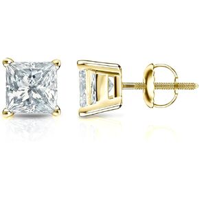 IGI Certified 1 to 5 Carat Princess Cut Lab Grown Diamond Stud Earrings for Women in 14k Gold or Platinum (E-F Color, SI1-SI2 Clarity, cttw) 4-Prong Setting Screw Back Square Studs by Diamond Wish