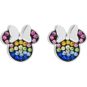 Disney Minnie Mouse Earrings - Sterling Silver Minnie Mouse Stud Earrings with Rainbow Crystals - Disney Earrings for Women
