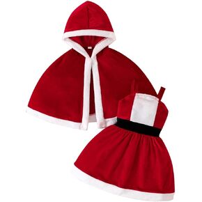 Toddler Girl Christmas Sleeveless Dress with Red Cloak Little Baby Xmas Dress-up Santaa Claus Clothes
