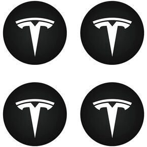 Hub Cover Center Emblem (4PCS) for Tesla Model 3 Y Modification Hubcaps (Black Emblem)