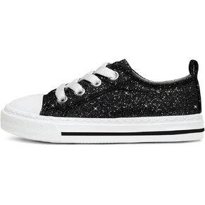HugRain Little Girls Kids Classic Sparkle Low Top Lace Up Sneakers Walking Shoes