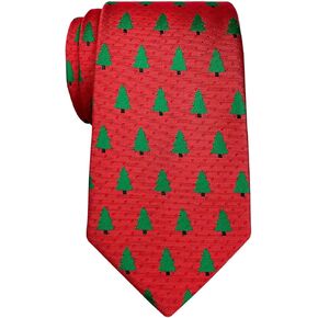 Retreez Red Christmas Woven Microfiber Men's Tie with Christmas Trees Pattern