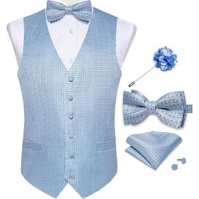DiBanGu Mens Paisley Suit Waistcoat,Silk Dress Vest and Bowtie Pocket Square Cufflinks with Lapel Pin Set for Wedding Tuxedo
