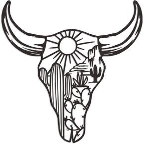 Metal Cow Skull Decor - Southwestern Native American Decor - Rustic Metal Western Wall Decor for Living Room Bedroom Kitchen Garden(12 * 12 inch,Black)