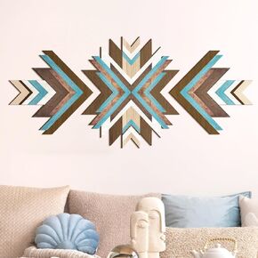 Wenqik 3 Pcs Southwest Wall Decor Aztec Wall Art Wood Navajo Art Wall Decor Farmhouse Rustic Bedroom Hanging Wall Decor Boho Navajo Tribal Modern Geometric Vintage Wall Decor for Living Room(Blue)