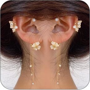 Butterfly Ear Cuffs Rhinestone Butterfly Ear Cuff for Women Ear Cuffs Non Piercing Gold Ear Cuff Jewelry Gift for Women