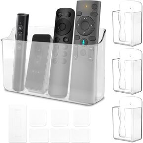 UXELY Wall Mounted Remote Control Holder Set, Universal Controller Holder, No Drilling Self Adhesive, for Wall, Bedside Caddy Phone Basket, Office Storage, 4 Pack