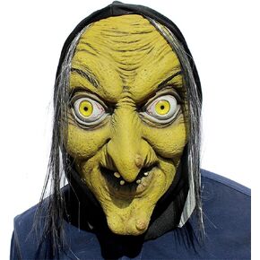 Horror Witch Mask Old Women Masks with Hair Scary Halloween Mask Masquerade Costume Party Prop