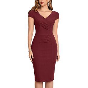 MUXXN Women's 1950's Vintage V Neck Ruched Sheath Formal Pencil Dress