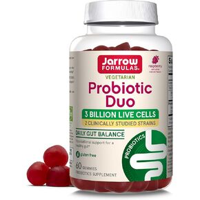 Jarrow Formulas® Probiotic Duo, 3 Billion Live Cells Supplement for Immune Health and Digestive Support, 60 Raspberry Flavor Probiotic Gummies, 30 Day Supply