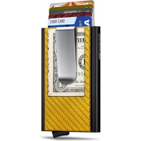 MOSIYEEF Minimalist Stealth Wallet for Men - Pop Up Men Wallet with Money Clip - Leather-wrapped Slim Compact Card Holder Carbon Fiber Card Wallet RFID Protection for 6 Credit Cards - Gifts for Him
