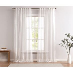 CANNON – Textured Sheer Window Panel Pair with Rod Pocket (50" x 84") – Durable Material – White