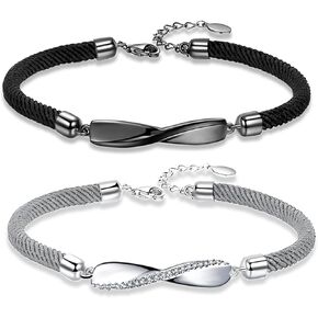 Couples Bracelets Mobius Infinite Love Adjustable Sterling Silver Promise Matching Bracelet Him and Her Couple Jewelry Sets