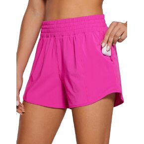 CRZ YOGA Womens High Waisted Running Shorts 4'' - Mesh Liner Lightweight Gym Sport Athletic Workout Shorts with Zipper Pocket