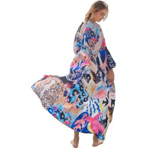 Over Sized Kimonos Women's Geometry Print Rayon Kimonos for Summer Loose Open Front Soft Long Bird