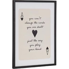 Kate and Laurel Ace of Heart Cards Positive Quote Framed Wall Art by The Creative Bunch Studio, 12x16 Black, Modern Deck of Cards Art for Wall in Saudi Arabia