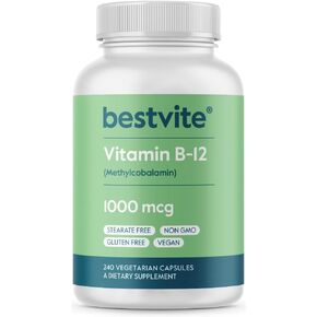 BESTVITE Vitamin B12 (Methylcobalamin) 1000mcg (240 Vegetarian Capsules) (Methyl B12) - No Stearates - Vegan - Non GMO - Gluten Free