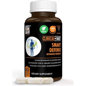 CLINICAL DAILY Smart Defense Mega Spore Probiotic. Bacillus Subtilis Spore Based Probiotics For Women and Men With Lactobacillus Plantarum Good Flora Natural Slim Microbiome Support. 60 Vegan Capsules