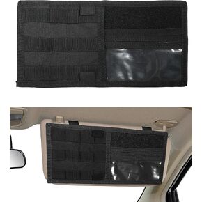 YAKEFLY Car Molle Visor Panel,Molle Visor Panel Organizer,Vehicle Visor Tactical Storage Holder Pouch Bag,Car Sun Visor Organizer Holder with Molle Elastic Straps,Suit for Most Vehicles (Black)