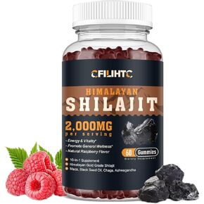 Shilajit Gummies 2000mg - Shilajit Pure Himalayan Organic for Men & Women 85+ Trace Minerals Shilajit Resin with Ashwagandha, Maca, Black Seed Oil - Energy, Brain, Immunity, Sugar Free Raspberry 60ct