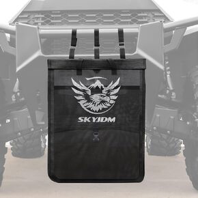 Stylish UTV Mesh Trash Bag, Adjustable Vinyl Trash Sack for UTV ATV Golf Cart Boat Portable Garbage Bag Compatible with Polaris CFMOTO Can-Am Yamaha (Black, White Print)