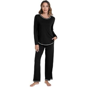 WiWi Women's Pajama Set Crew Neck Soft Long-Sleeve Top and Bottom Sleepwear with Pocket -Viscose from Bamboo S-XXL