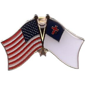 AES USA American & Christian Christ Cross Flag Bike Hat Cap Lapel Pin