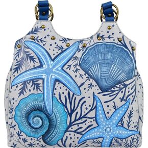 Anna by Anuschka Original Hand-Painted Compartment Medium Satchel-Leather Handbag for Women, Sea Shells