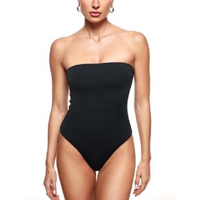 INLYRIC Women's Natrelax Sexy Strapless Bodysuit Thong Tube Top Off The Shoulder One Piece Leotard