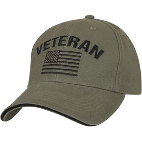 قبعة Rothco Vintage Veteran USA Flag منخفضة المظهر، زيتوني باهت