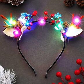 BARTOSI Light Up Reindeer Antlers Headbands LED Deer Antlers Hairbands Holiday Christmas Hair Accessories for Women and Girls