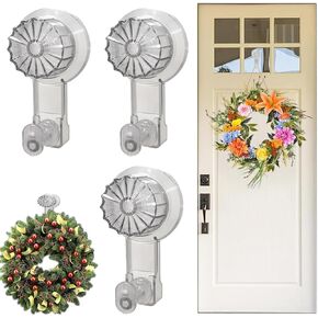 3 Pack Wreath-Hanger,22 LB Heavy Duty Waterproof Removable Suction Cup Wreath-Hooks for Halloween Christmas Décor, Large Wreath Holder for Window Glass Smooth Doors Tiles Welcome Sign (Grey)