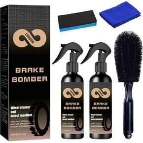 Brake Bomber Cleaner Wheel Cleaner, 2pcs Non-Acid 4oz Stealth Tire Chrome Cleaners Car Heavy Duty Care Aluminum Brakes Spray Tires Buster with Brush Towel Scouring Cloth, for Cars Trucks Dust - White