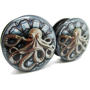Kraken Octopus Ear Plugs - Acrylic Screw-On - 10 Sizes *Pair* (1" (25mm))