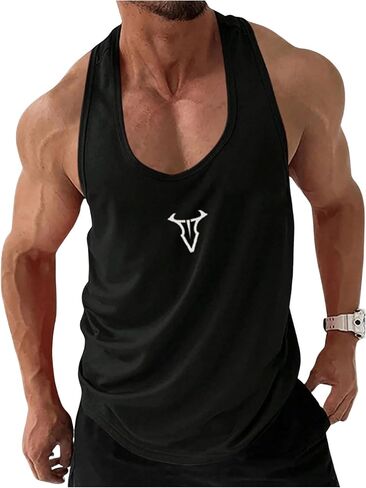 Men's Graphic Racer Back Tank Tops Sleeveless Scoop Neck Muscle Athletic Shirt Gym Workout Tops in Saudi Arabia