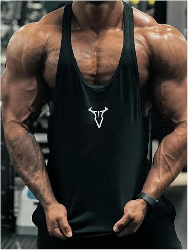 Men's Graphic Racer Back Tank Tops Sleeveless Scoop Neck Muscle Athletic Shirt Gym Workout Tops in Saudi Arabia