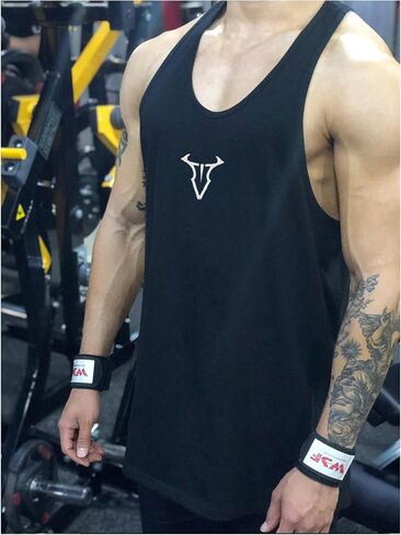 Men's Graphic Racer Back Tank Tops Sleeveless Scoop Neck Muscle Athletic Shirt Gym Workout Tops in Saudi Arabia