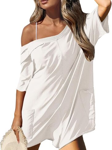 Rompers for Women Casual Oversized Tee Romper Back V Neck Half Sleeve Athletic Workout jumpsuits With Pockets in Saudi Arabia