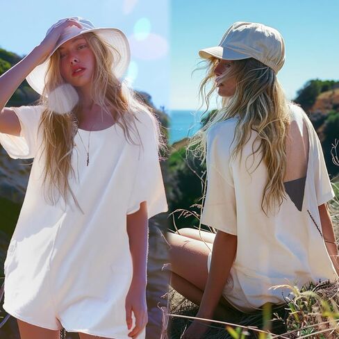 Rompers for Women Casual Oversized Tee Romper Back V Neck Half Sleeve Athletic Workout jumpsuits With Pockets in Saudi Arabia