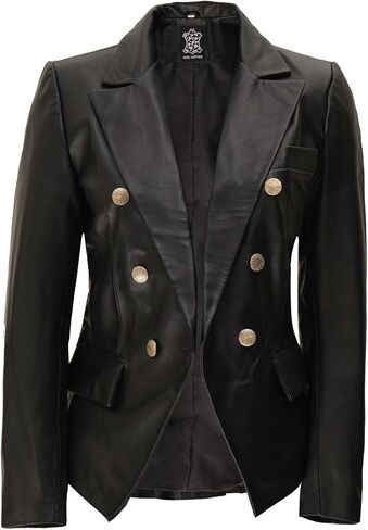 Leather Blazer Women - Classic Double Breasted Elegant Office Blazers Jacket for Woman in Kuwait